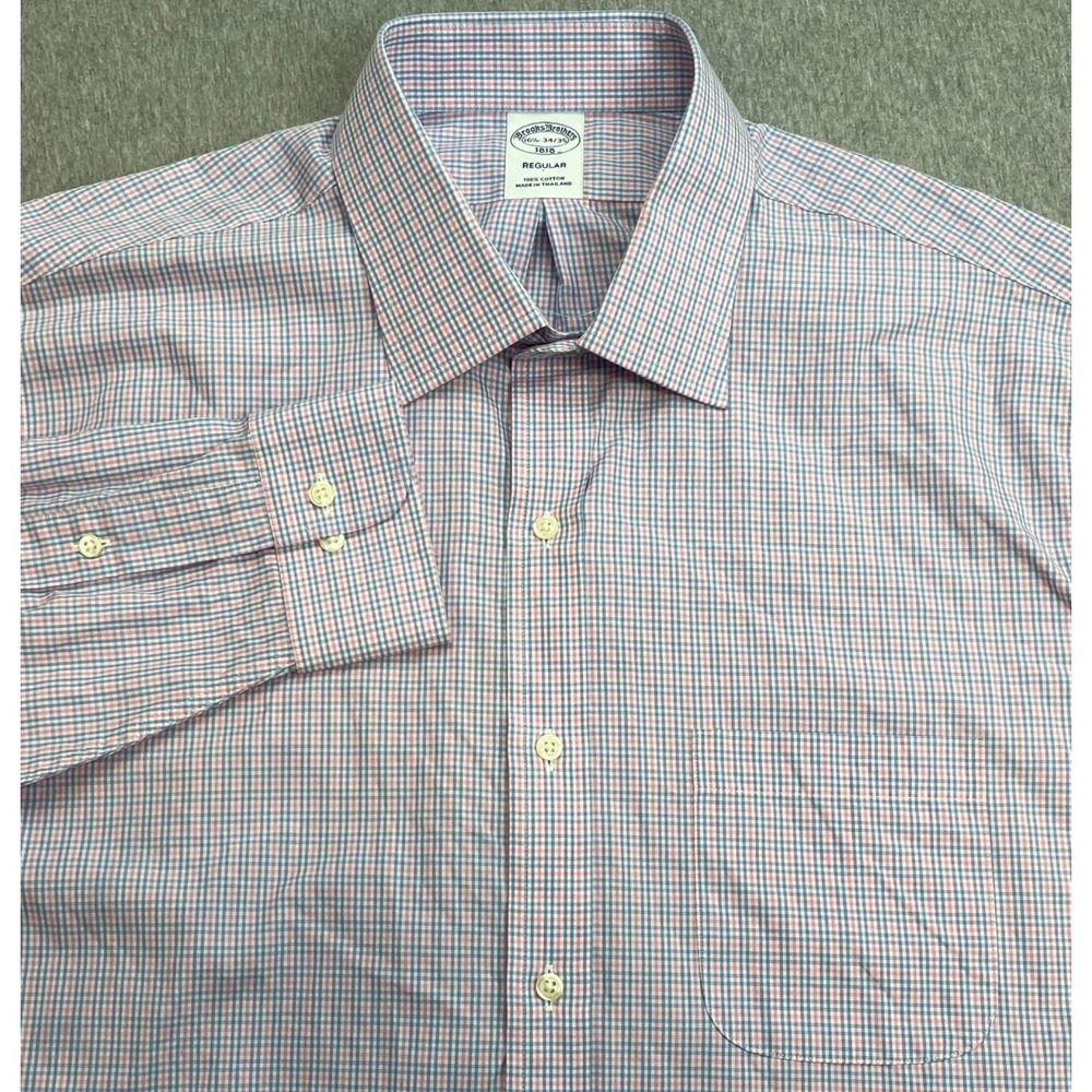 Brooks Brothers Shirt Mens 16.5 - 34/35 Plaid 100% Cotton Button Up Point Collar